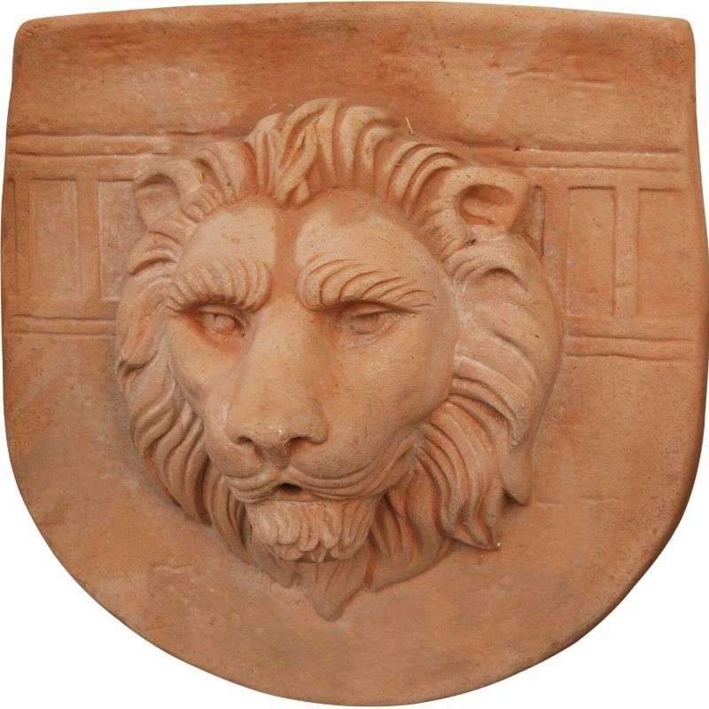 BASSORILIEVO FRONTONE TESTA DI LEONE IN TERRACOTTA TOSCANA